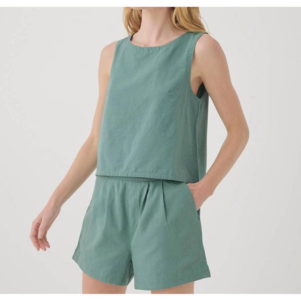 NEW PACT women's canopy linen blend tulip back tank in blue spruce - Picture 3 of 6